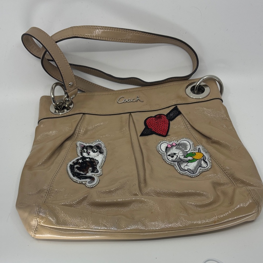 Coach Beige Shoulder Bag with Fun Patches